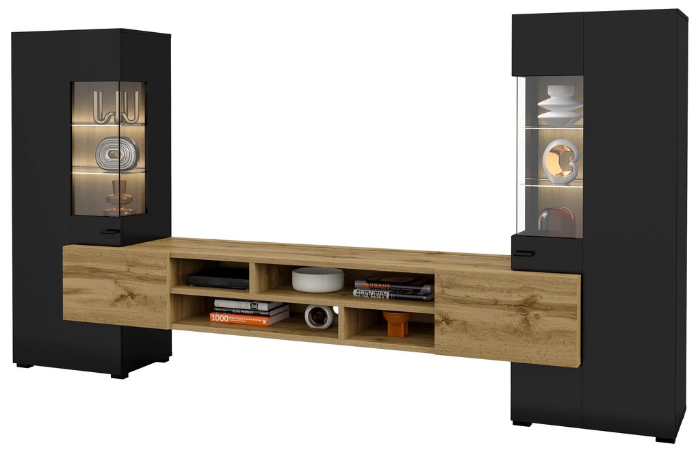 Mobilier living Cobie Typ 10 (Negru + Stejar wotan). 1108342