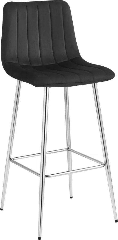 Scaun de bar POZZA VELVET cu picioare argintii, negru