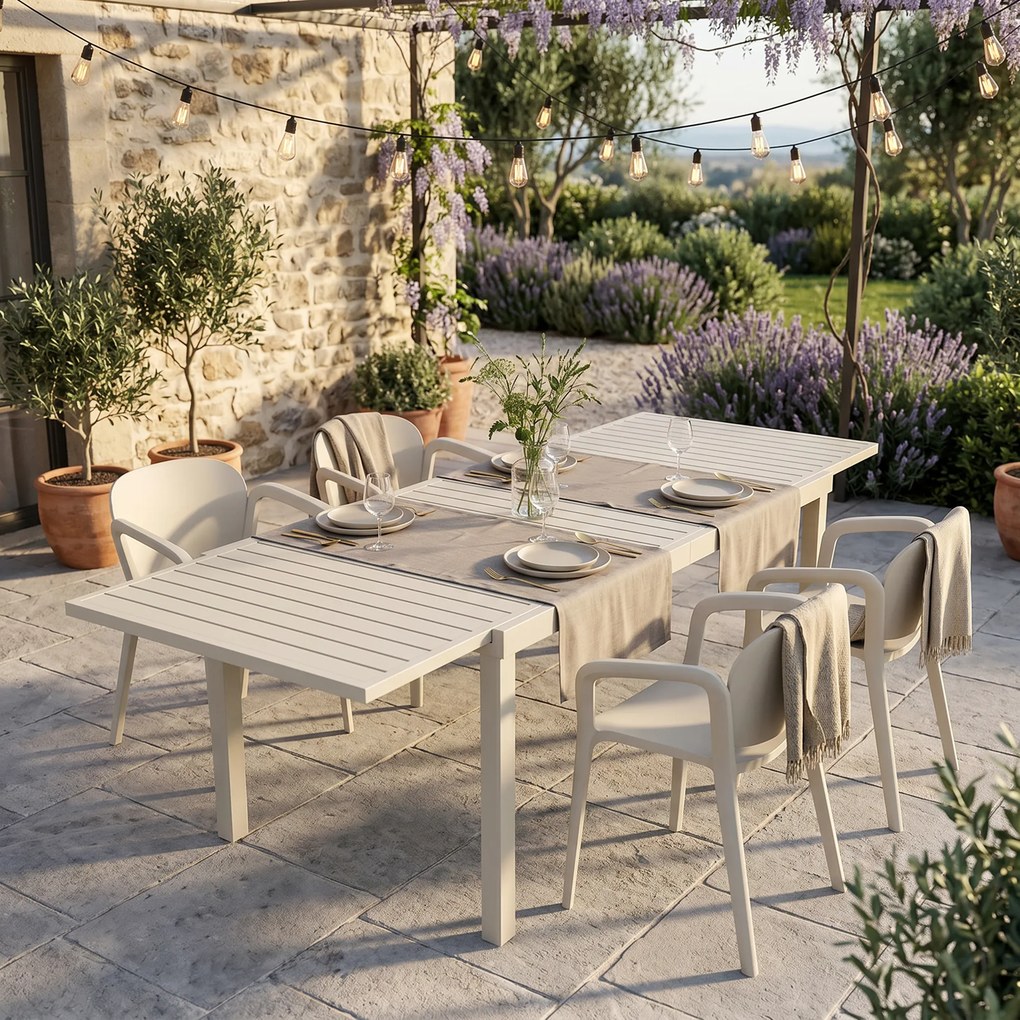 Outsunny Masă de Grădină Extensibilă pentru 6-8 Persoane, din Aluminiu cu Blat cu Lamele, Alb | Aosom Romania