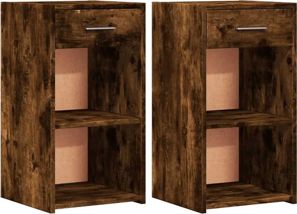 vidaXL Noptiere, 2 buc., stejar fumuriu, 35x34x65 cm, lemn prelucrat