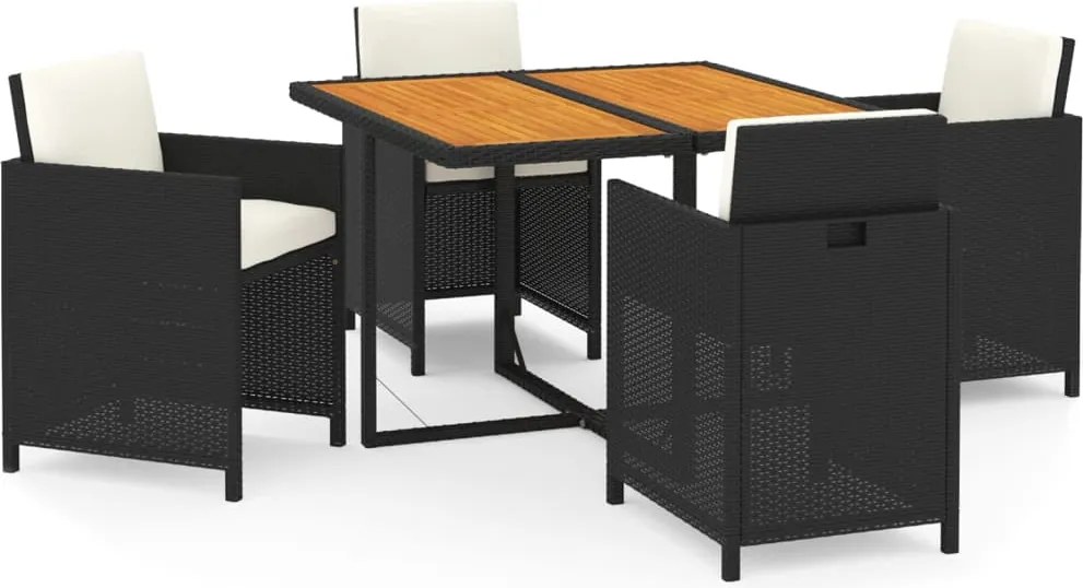 vidaXL Set de masă pentru grădină cu perne, 5 piese, negru, poliratan