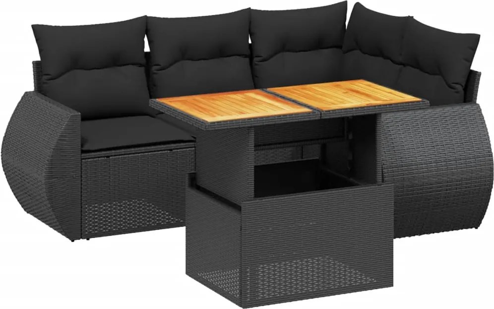 vidaXL Set mobilier de grădină cu perne, 5 piese, negru, poliratan