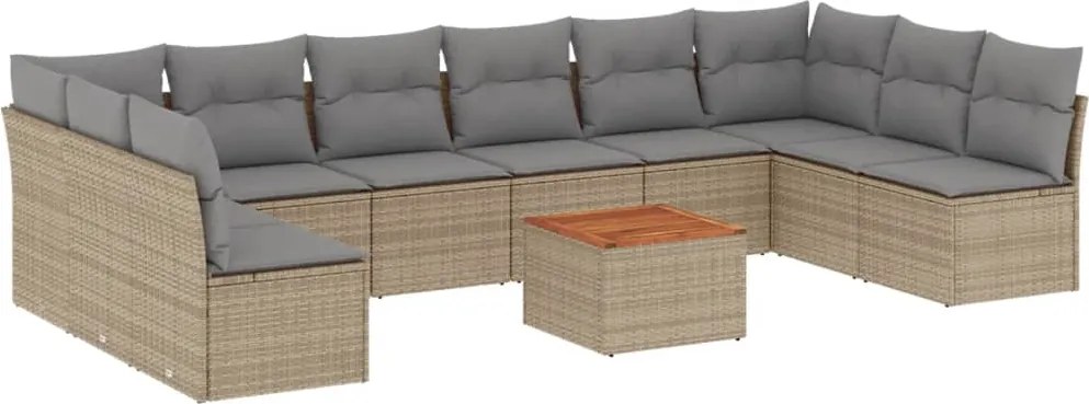 vidaXL Set canapele de grădină, 11 piese, cu perne, bej, poliratan