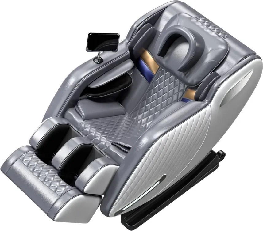 RESIGILAT- Fotoliu masaj IULIUS, Incalzire, Bluetooth, Display LCD, Ecran tactil color, Zero Gravity, 2 Boxe, Moduri Automate, Reglarea intensității masajului, Piele PU Premium, Gri