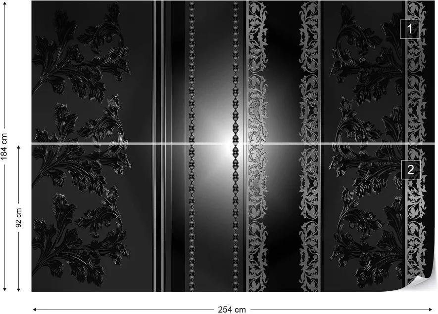 GLIX Fototapet - Floral Design Black And Grey Vliesová tapeta  - 254x184 cm