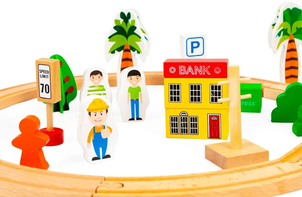 Set de trenuri din lemn 74 buc