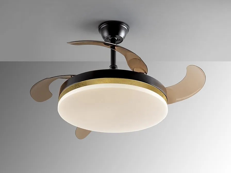Lustra LED cu Ventilator si telecomanda, lame retractabile Vento negru/auriu