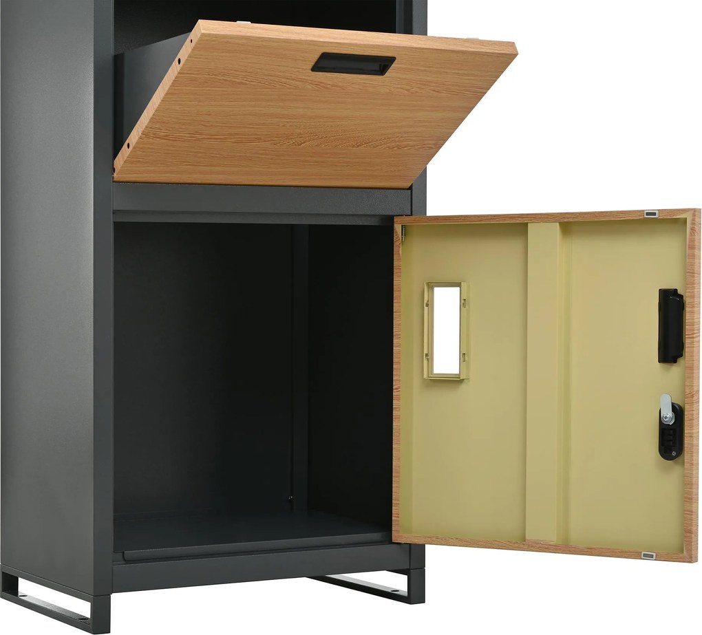 Cutie pentru colete și scrisori cu jardinieră integrată, 50x37x118,5 cm, Gri+Culoare naturală