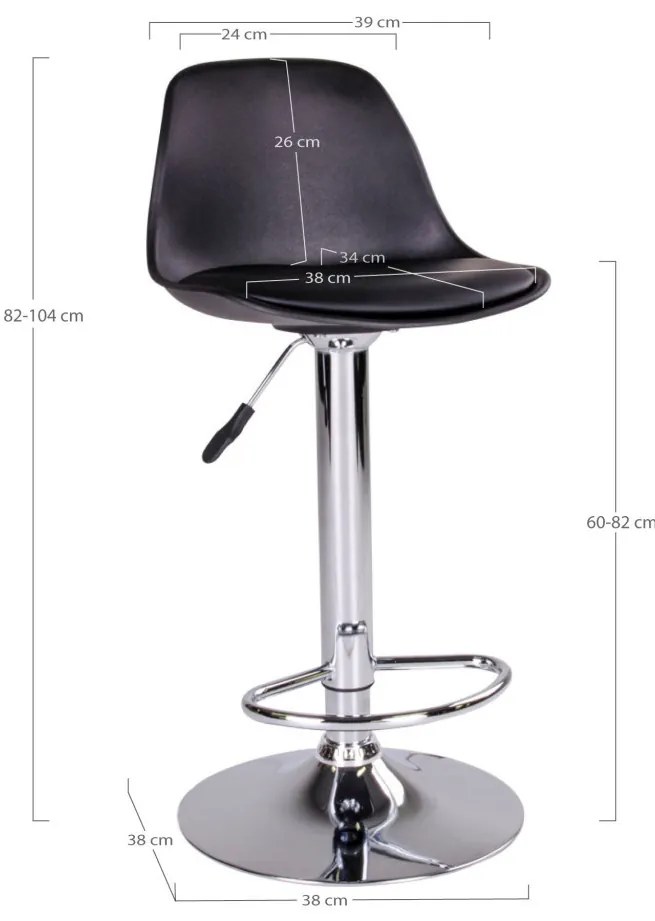 Taburet de bar Trondheim, piele PU, negru, picioare cromate