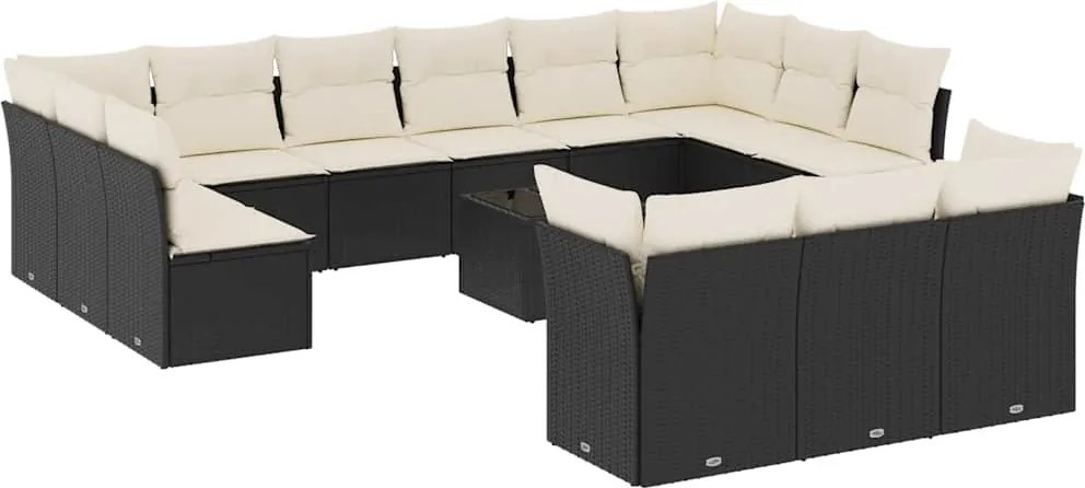 vidaXL Set mobilier de grădină cu perne, 14 piese, negru, poliratan