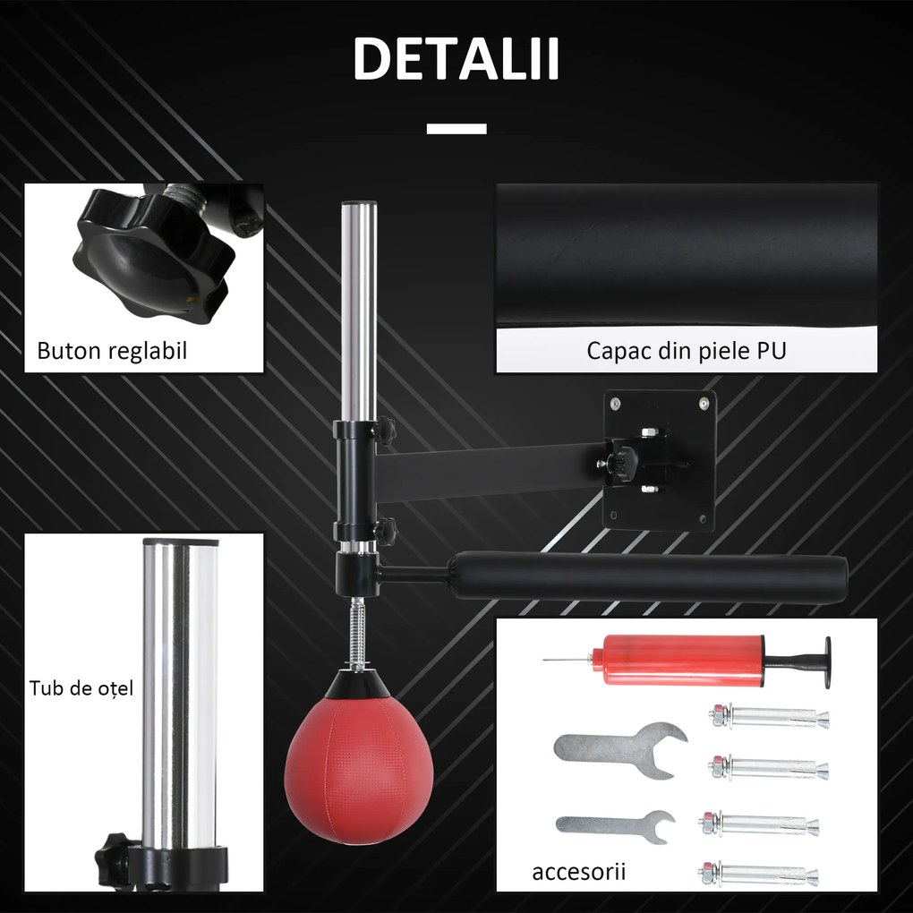 HOMCOM Pară de Viteză pentru Box și MMA cu Înălțime Reglabilă și Tijă, 79x72x20 cm, Roșu | Aosom Romania