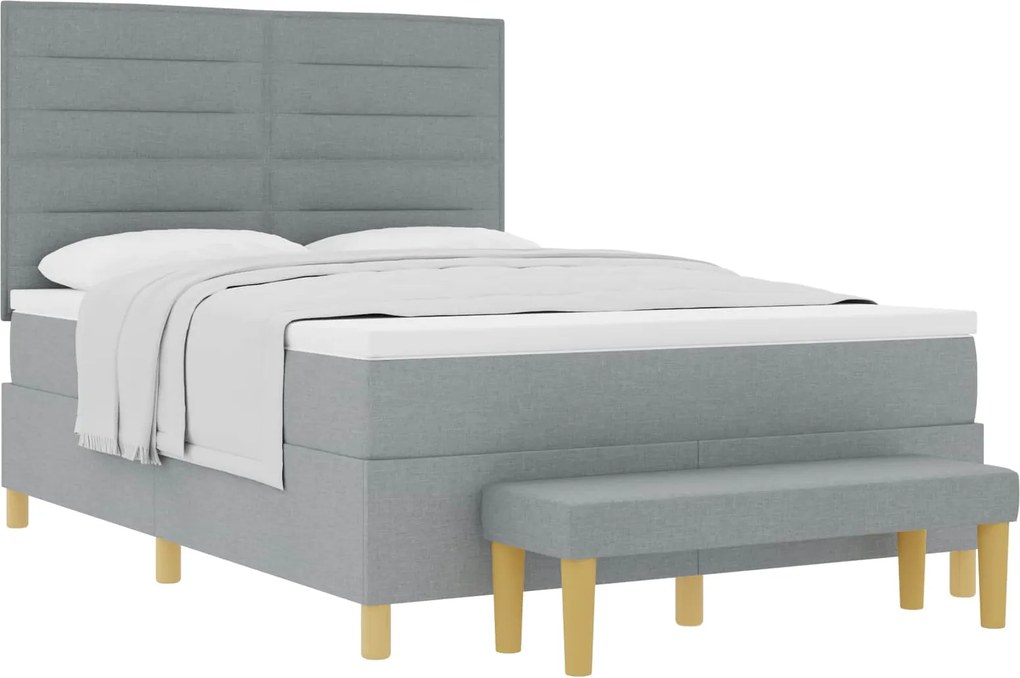 vidaXL Pat cu arcuri cu saltea Gri deschis 140 x 190 cm țesătură