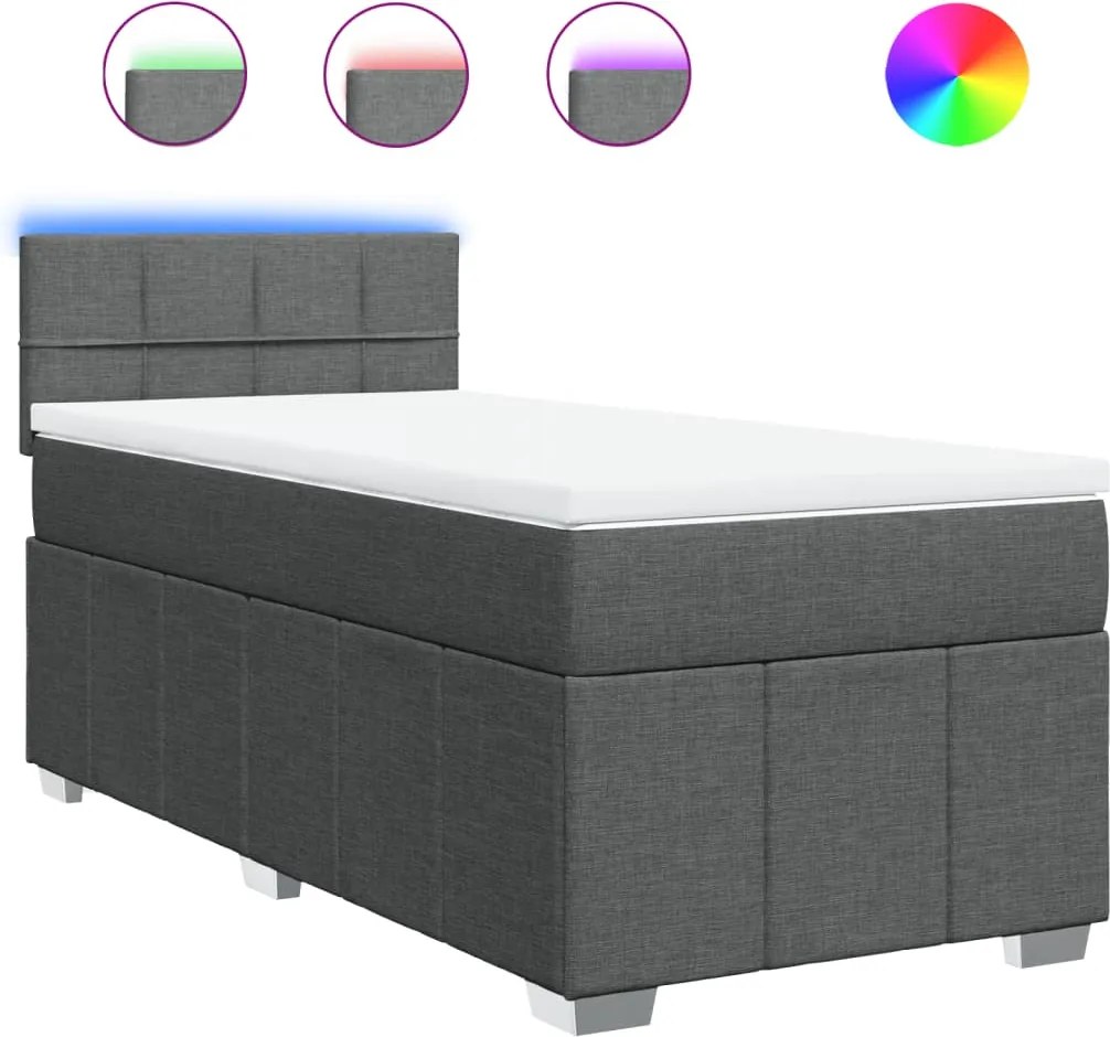 vidaXL Pat box spring cu saltea, gri închis, 100x200 cm, textil