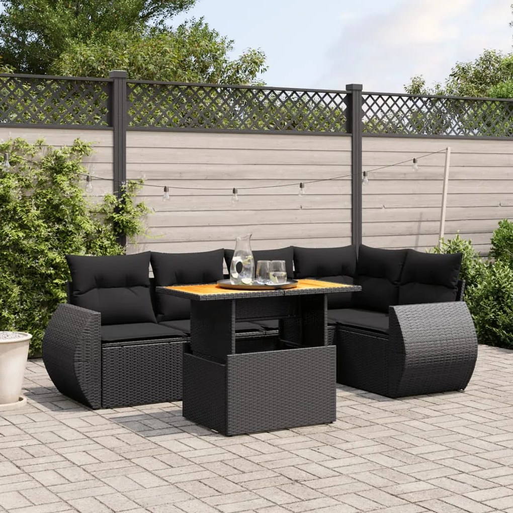 3272182 vidaXL Set mobilier de grădină cu perne, 6 piese, negru, poliratan