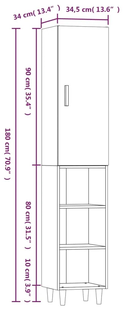 Dulap inalt, alb, 34,5x34x180 cm, lemn prelucrat