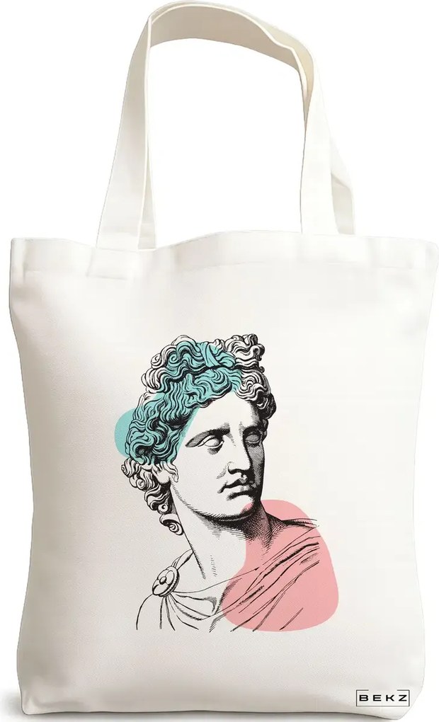 Sacosa de Panza pentru Cumparaturi, Geanta Tote, model Modern Classic Statue, 38x34.5 cm, Alba, BEKZ®