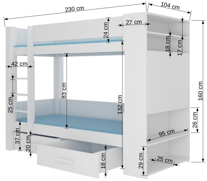 Zondo Pat etajat pentru copii 200x90 cm. 1052176