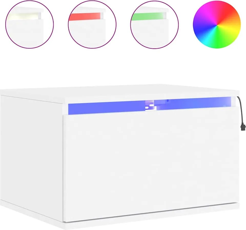 vidaXL Noptieră montată pe perete cu lumini LED, alb