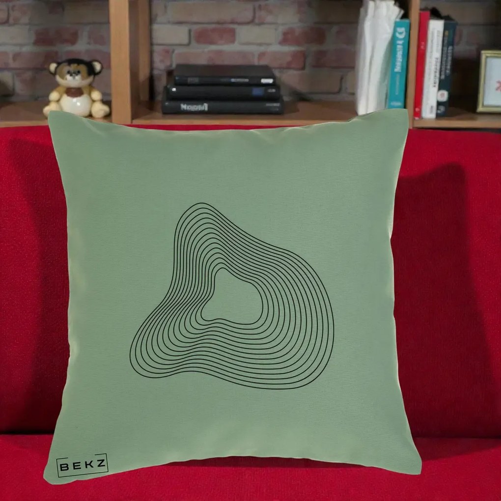 Perna Decorativa Abstract Linii Organice, 40x40 cm, Verde, Husa Detasabila, Perna Inclusa, BEKZ®
