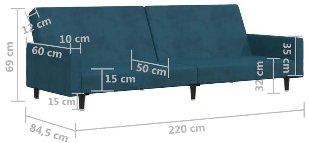 Canapea extensibila cu 2 locuri, albastru, catifea Albastru, Fara suport de picioare