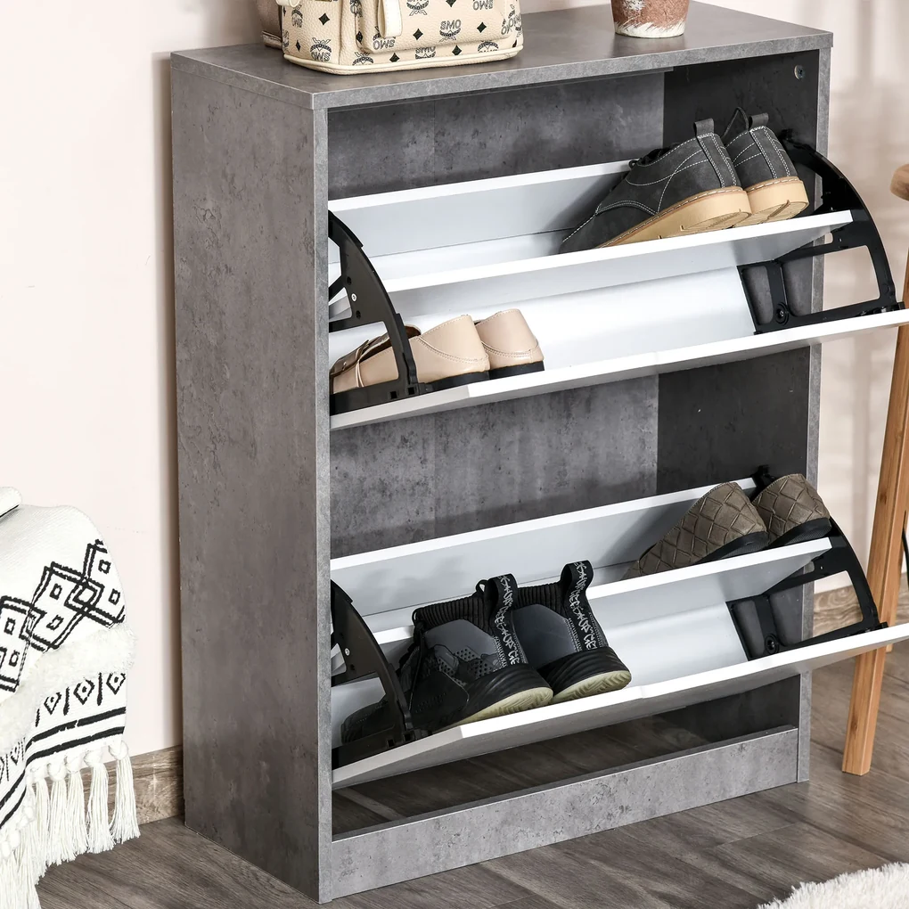 HOMCOM Suport pentru Pantofi cu Economisire de Spațiu, 2 Uși, pentru 8 Perechi, PAL Gri și Alb, 62.5x24x81 cm | Aosom Romania