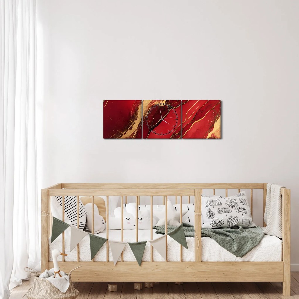 Tablou - Marmură roșu-auriu (cu ceas) (90x30 cm)