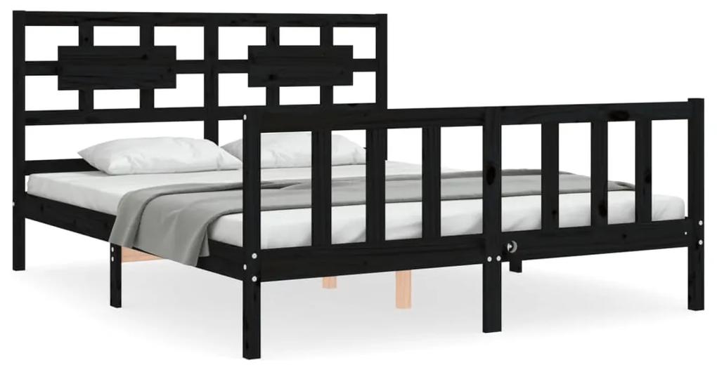3192565 vidaXL Cadru de pat cu tăblie, negru, king size, lemn masiv