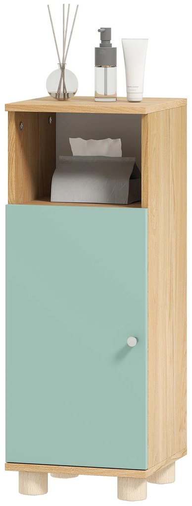 HOMCOM Mobilier de baie, mobilier de depozitare îngust cu dulap cu ușă și compartiment deschis, 30x30x80cm, verde | Aosom Romania