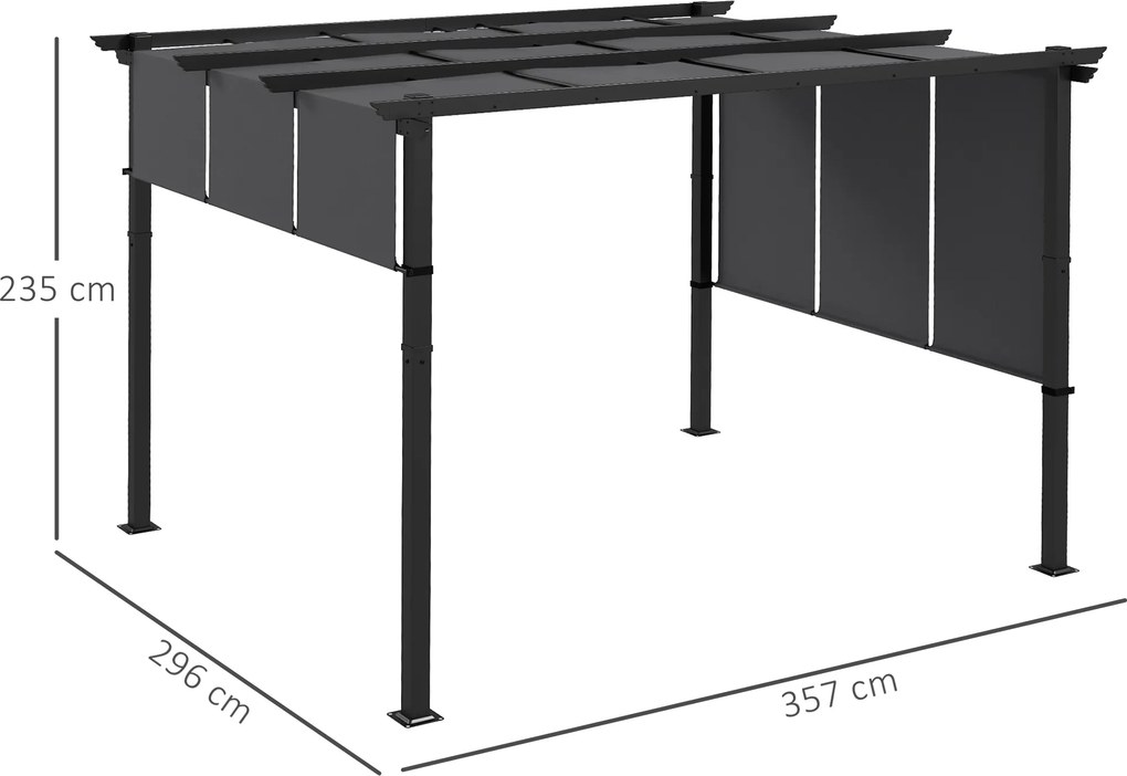 Outsunny Pergola de Exterior de 3 x 3,5 m cu Copertina Retractabila, Foisor de Gradina, Umbrar pentru Veranda, Terasa, Gri Inchis