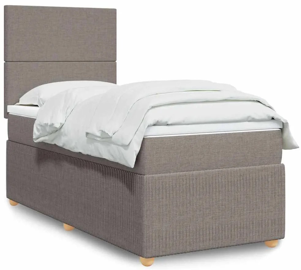 vidaXL Pat box spring cu saltea, gri taupe, 90x200 cm, textil