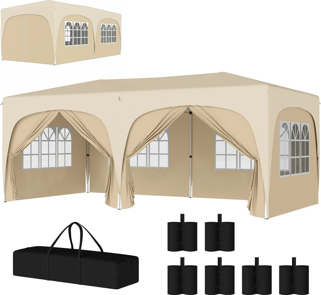Outsunny Tonelă pliabilă 3 x 6 m Pop Up, UPF50+ Înălțime reglabilă, cu sac de transport și saci de nisip, Bej | Aosom Romania