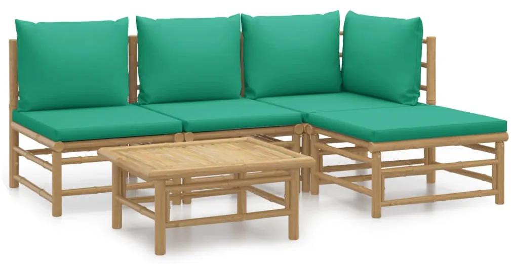 3155145 vidaXL Set mobilier de grădină cu perne verzi, 5 piese, bambus