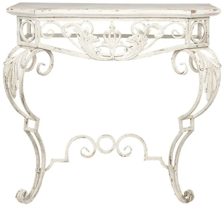Consola metalica, cu blat din lemn, aspect vintage, Liserelle