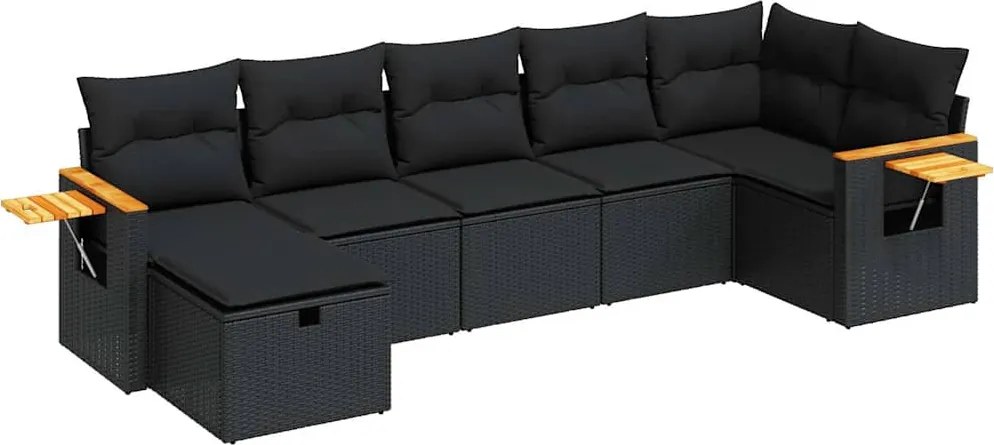 vidaXL Set canapele de grădină cu perne, 7 piese, negru, poliratan