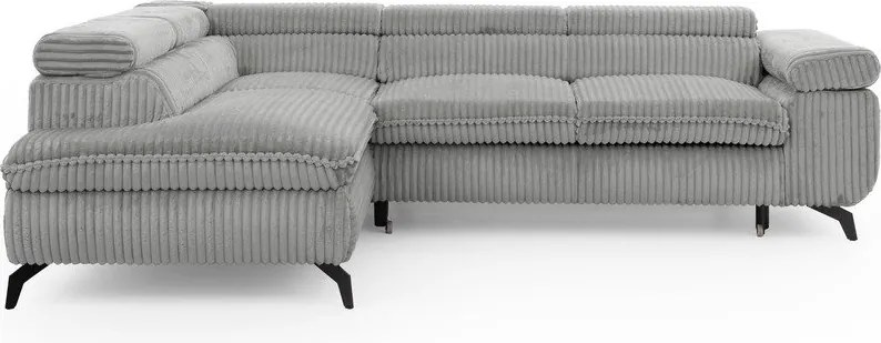 Colțar gri deschis cu tapițerie din catifea reiată (cu colț pe partea stângă/în formă de ”L”) Marbeya – Ropez