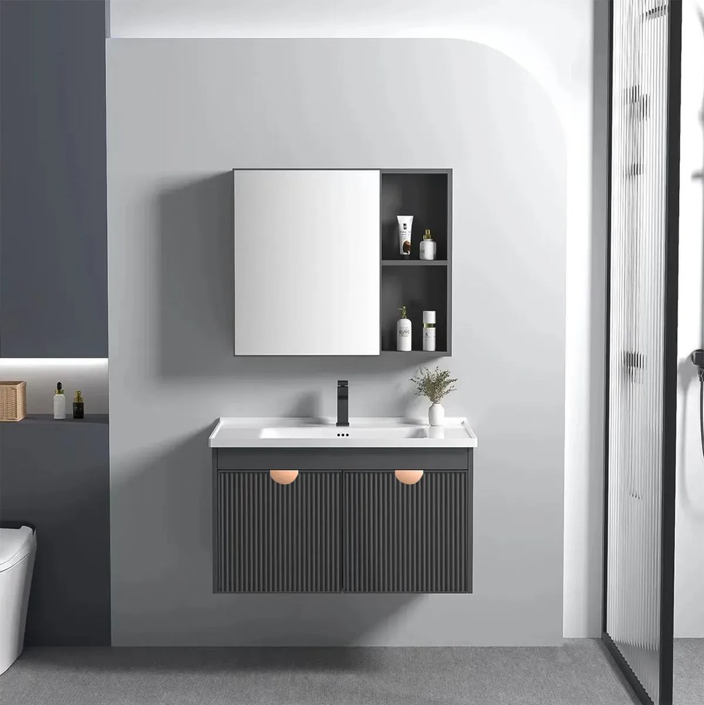 Set mobilier de baie cu lavoar Mario 60 cm Gri