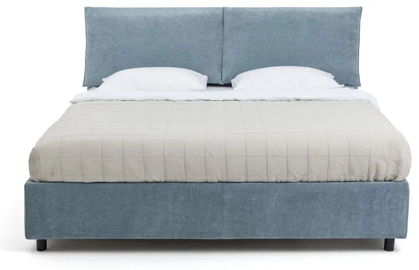 Pat dublu tapițat albastru cu spațiu de depozitare cu saltea / grătar 160x200 cm Myra Pillow - Bonami Selection