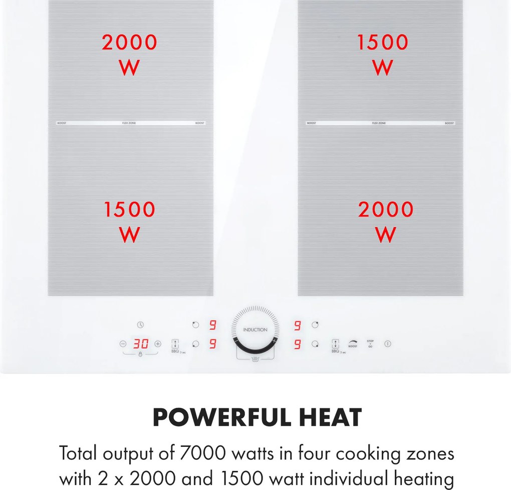 Klarstein Delicatessa 60, plită de inducție, 4 zone, 7000 W, Timer, albă