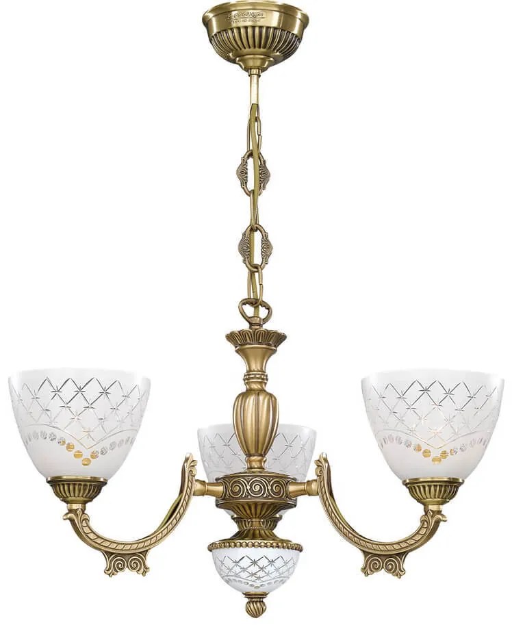 Candelabru cu 3 brate clasic design italian din alama, sticla 7052 RA-L. 7052/3