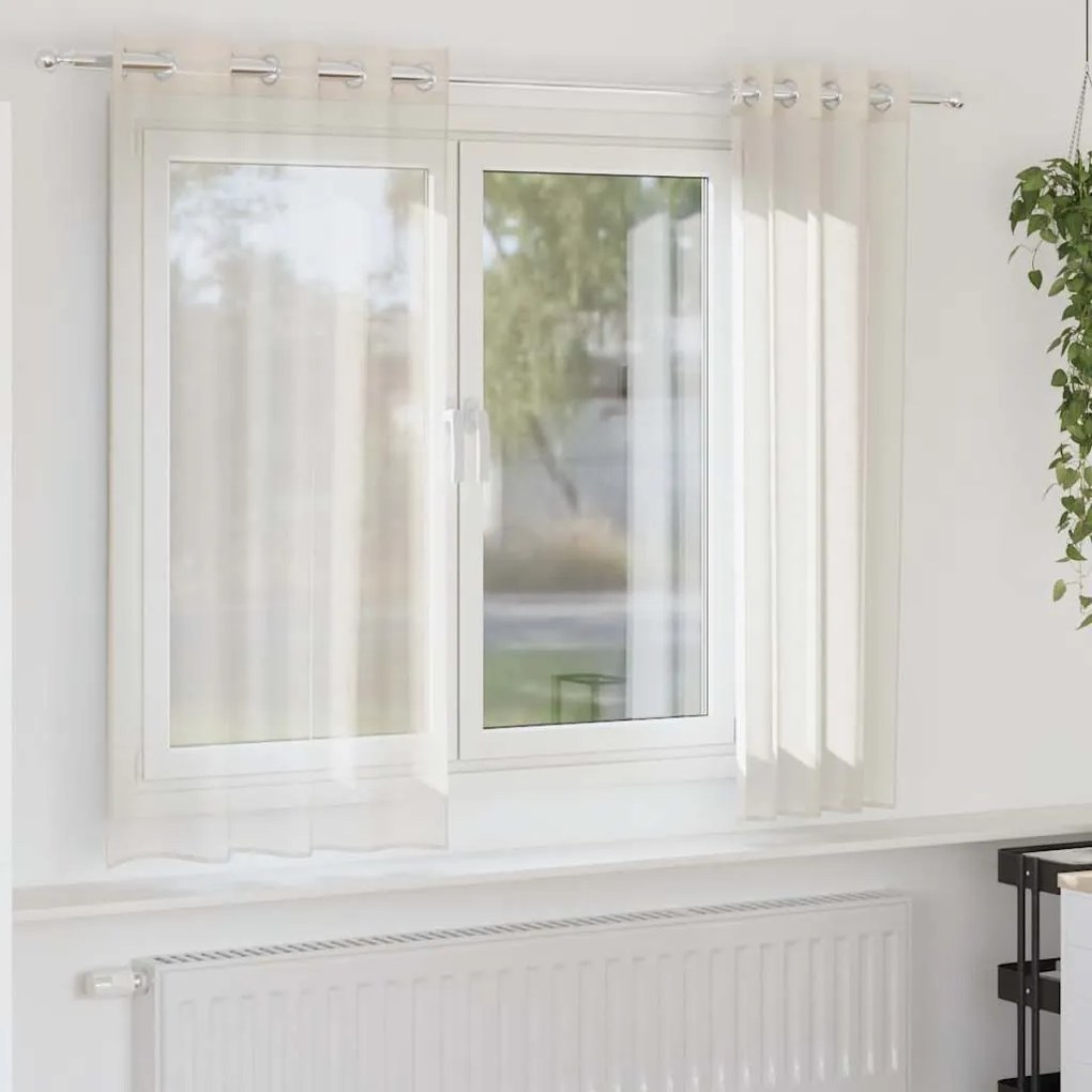 vidaXL Perdele Voile cu Oelii 2 buc Crem 140x140 cm