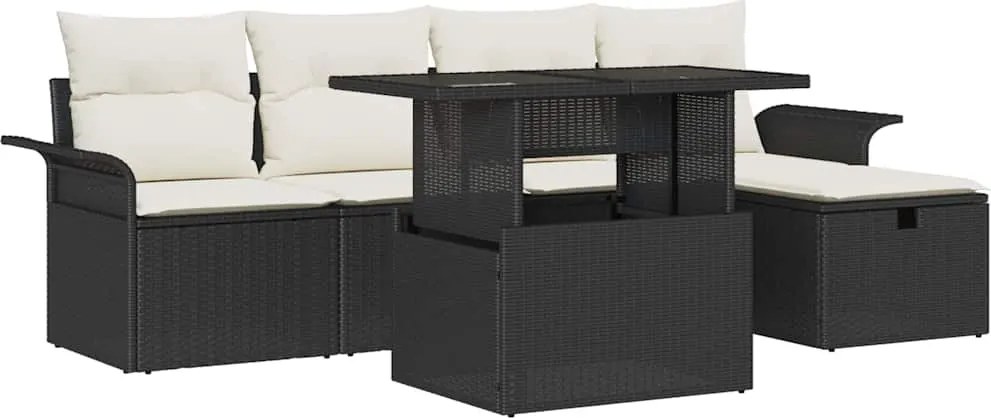 vidaXL Set de canapele pentru grădină cu pernă 6 pcs Negru Rattan poli