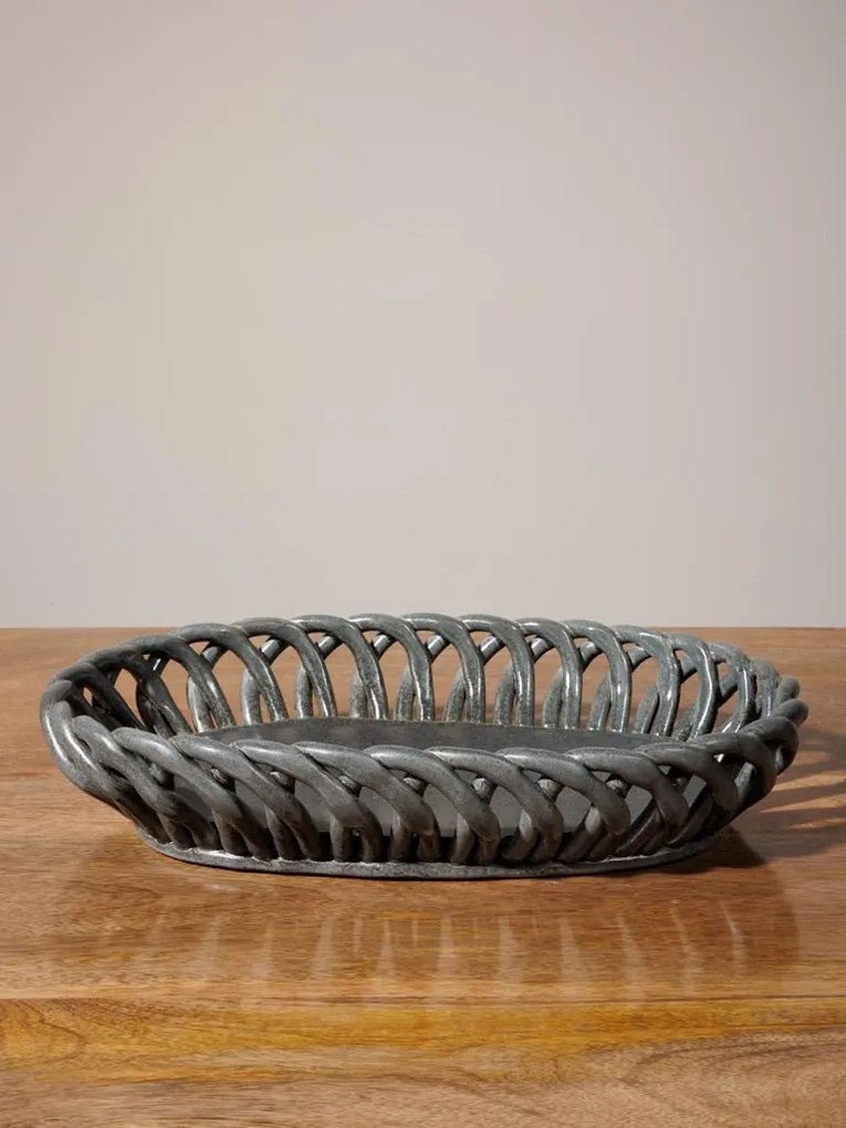 Cos oval gri din ceramica Josette