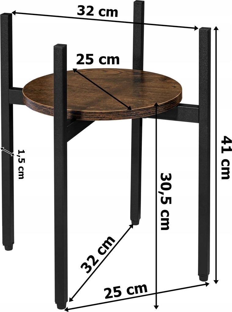 Suport rotund pentru flori TAYLOR ⌀ 32 cm, maro rustic/negru