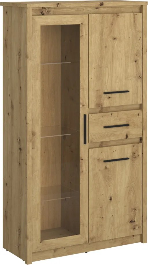 Vitrină joasă 2D1W1S, stejar Artisan, AIRON