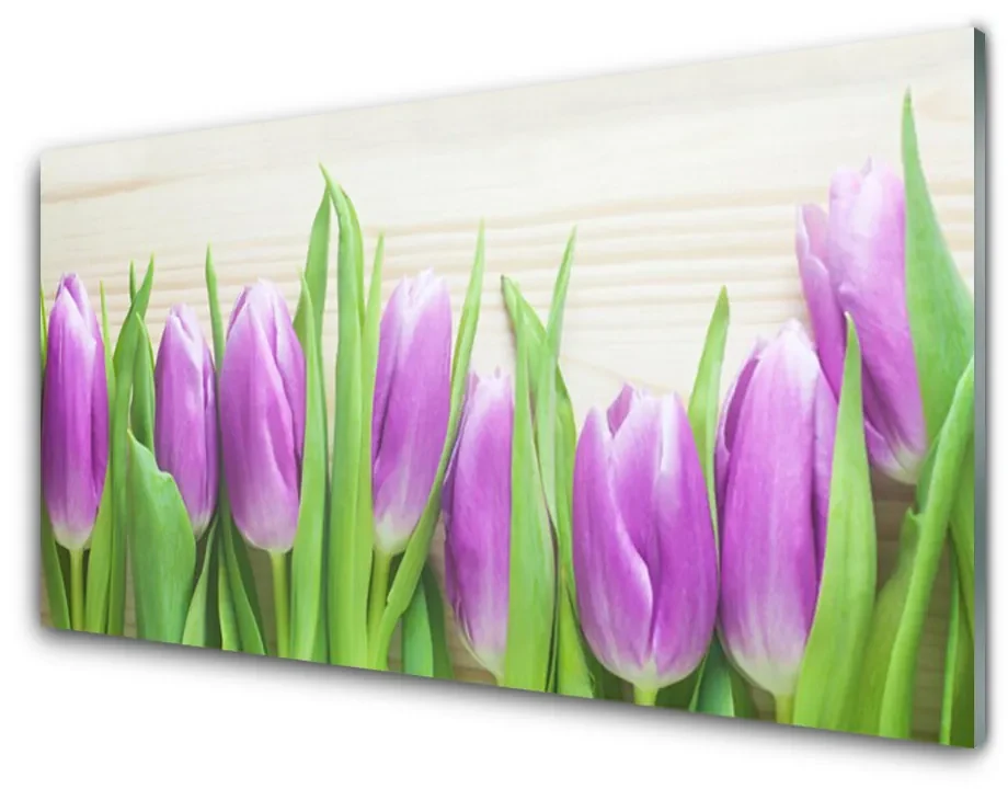 Tablou pe sticla Lalele Floral Roz Verde | BIANO