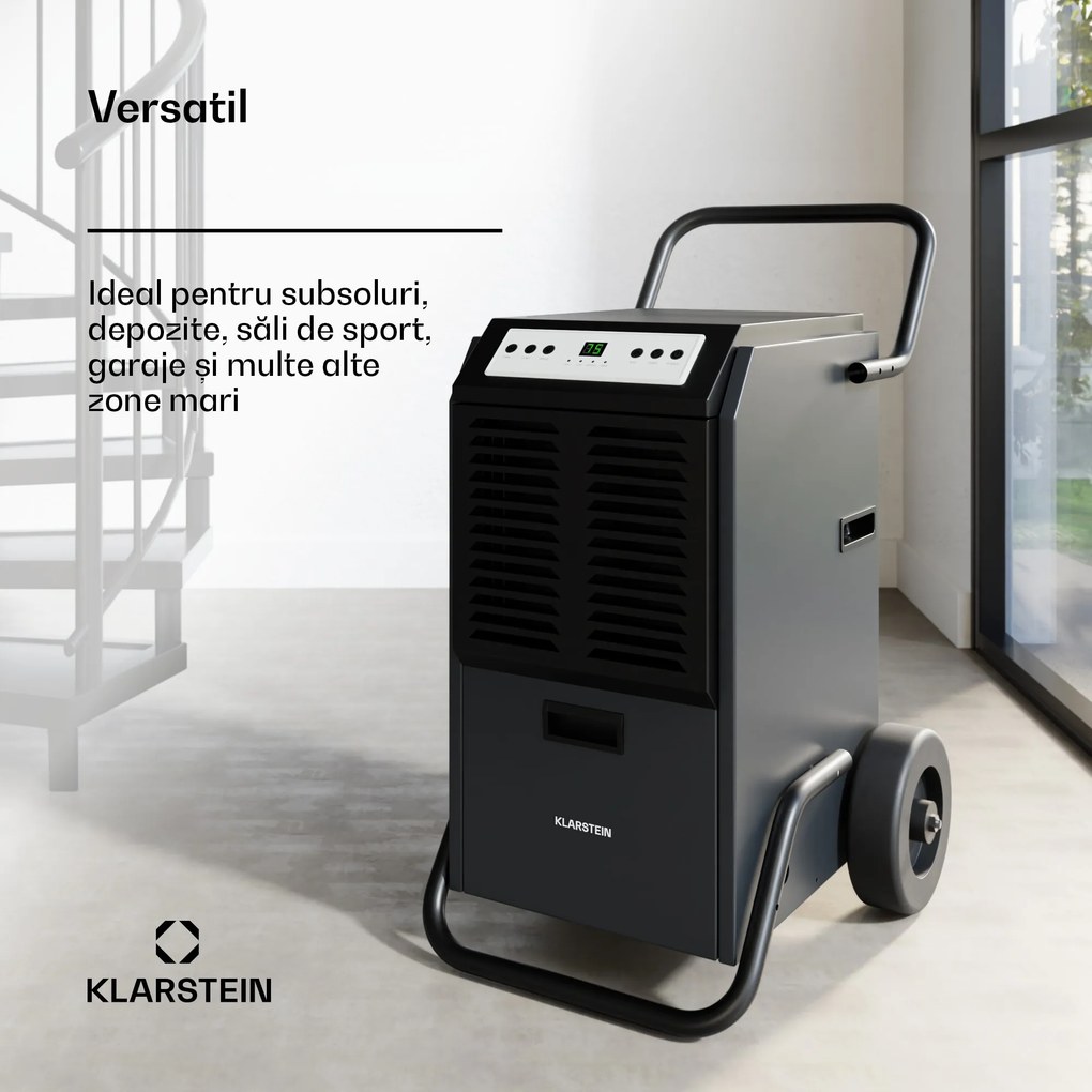 Klarstein DuraDry 50L dezumidificator, 50 l/zi, 70-100 m², oțel inoxidabil, mobil, 450 m³/h