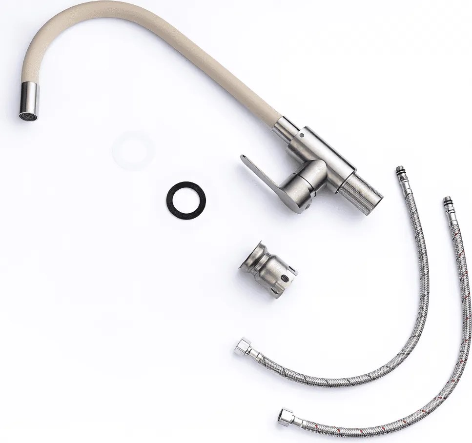 Baterie bucătărie cu pipă flexibilă - 266 oțel inoxidabil Satinat P14A