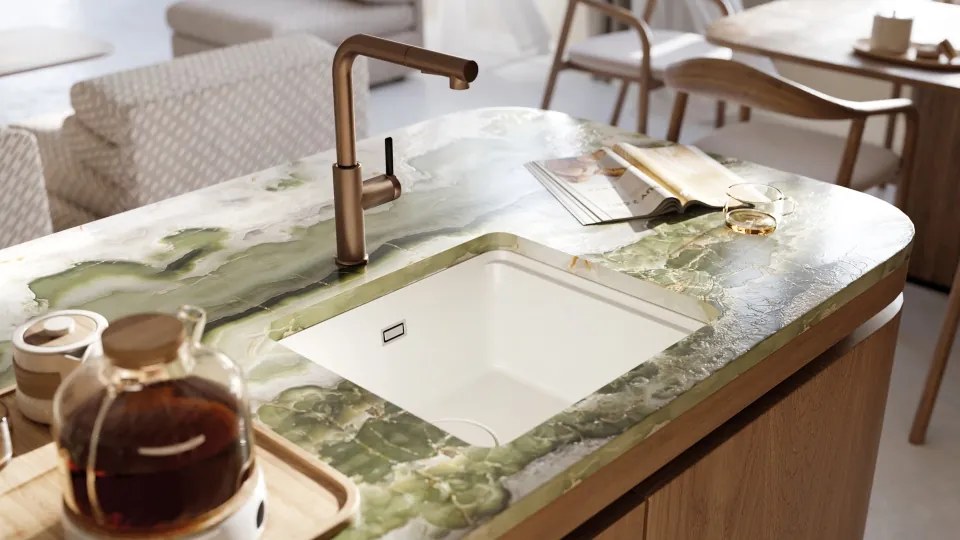 MOMI Baterie pentru bucătărie cu pipă extractibilă – Bronz Periat BKM_C73M