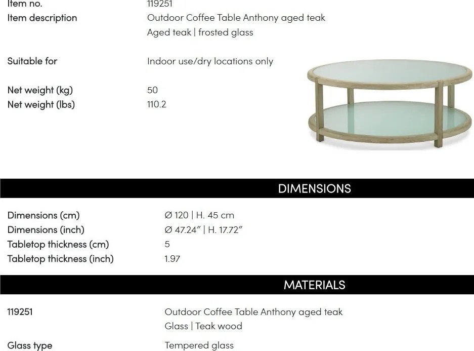 Masuta design LUX pentru Exterior, Lemn, Sticla, Anthony