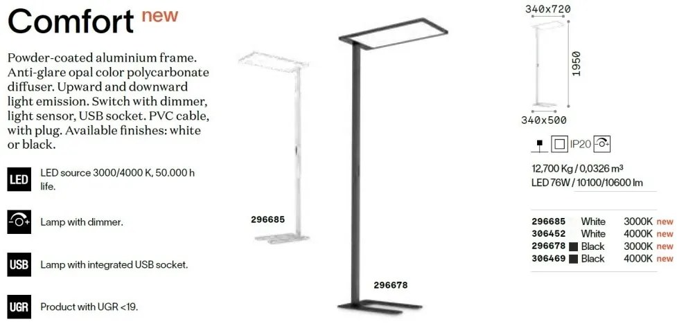 Lampadar LED design XXL Comfort pt 3000k negru